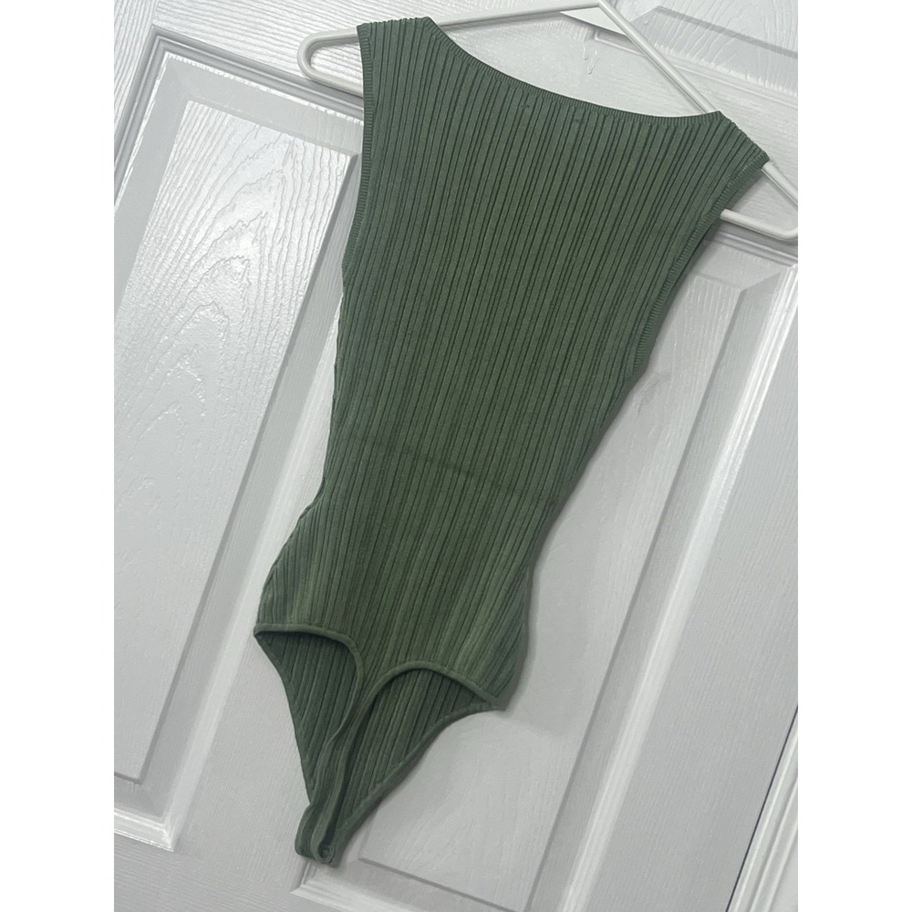 Abercrombie & Fitch Olive Ribbed Bodysuit Sleeveless Minimalist Quiet Luxury S - Picture 3 of 8